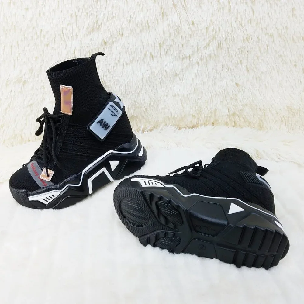 Wang Damson Black Knit Pull On Platform Sneaker Boots 4" Hidden Wedge NIB_6